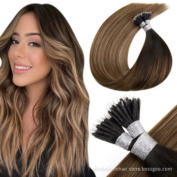 Hot sells straight double drawn No shedding and tangle pre bonded hair extensions Nano tip hair Nano ring Hair extensions